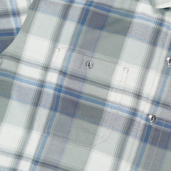 Kuhl Elixir Tapered Fit Short Sleeve Button Up Blue Green Plaid Shirt Mens L - Picture 13 of 16